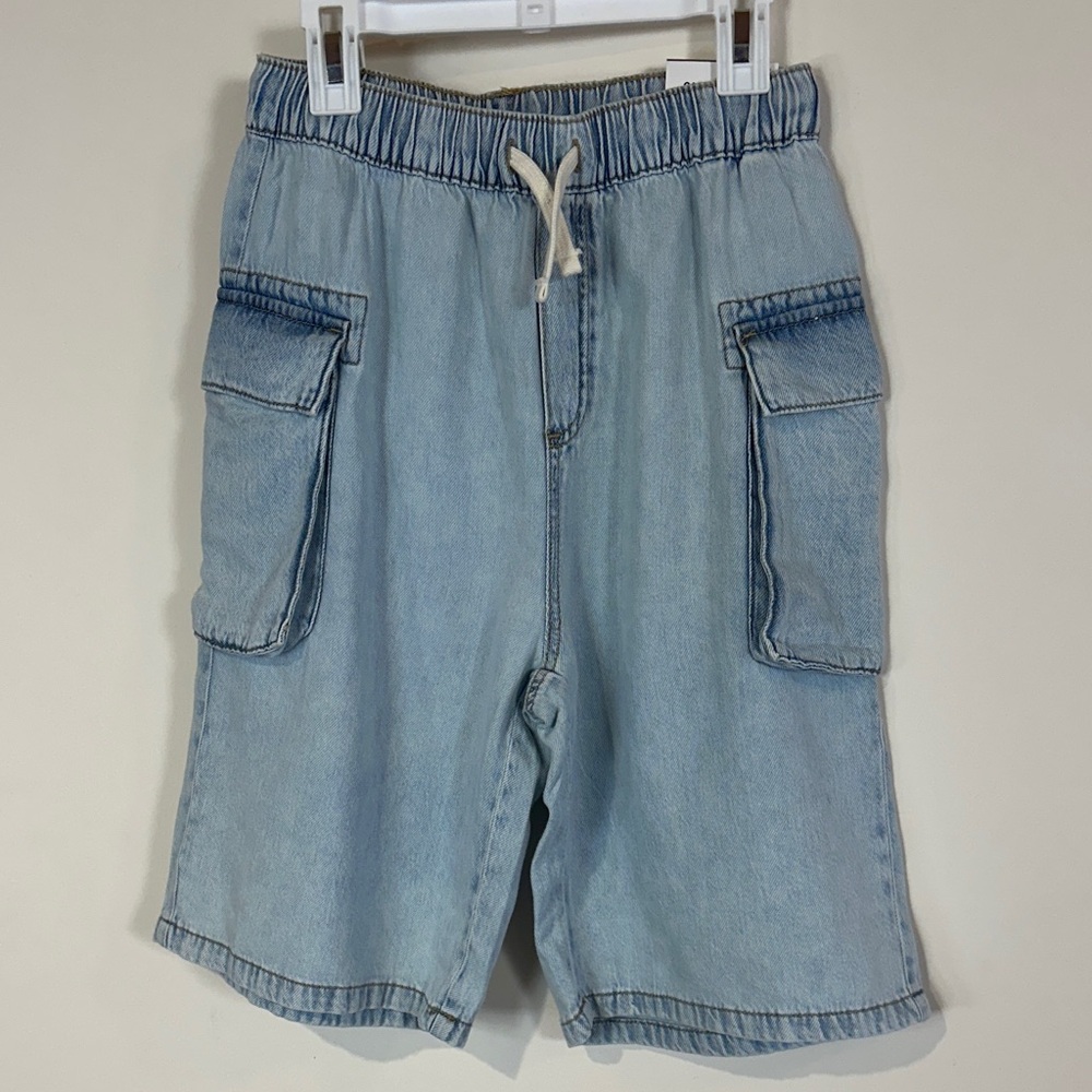 NWT Zara Light Blue Cargo Denim Shorts Jorts, size 13-14
